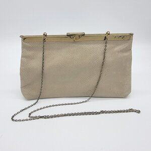 Vintage Etra Purse Cream Leather Lizard Croco Clutch Evening Bag‎ Chain Handbag